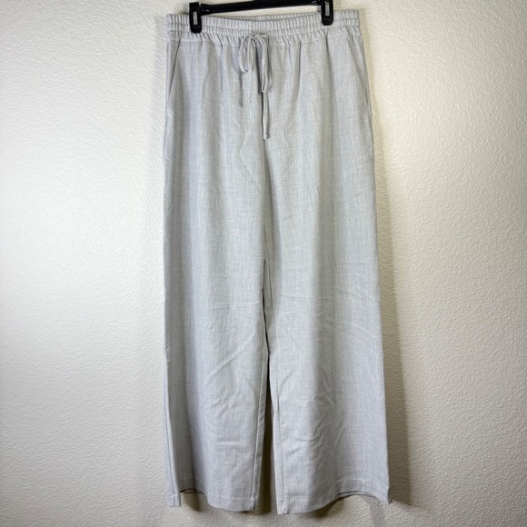 Zara Women's Gray Wide Leg Linen Blend Drawstring Pants Size L Casual - Picture 1 of 8